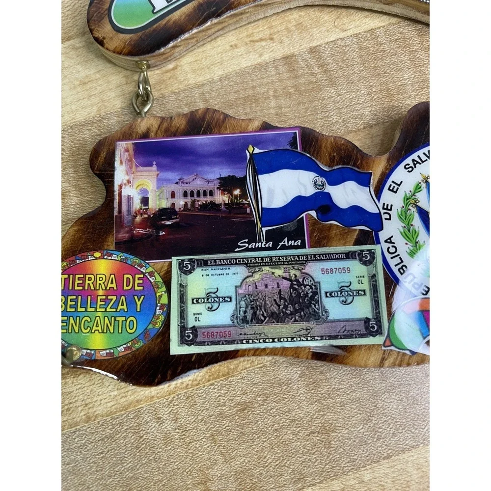 El‎ Salvador Wooden Souvenir Wall Plaque Flag Currency Scenic Decor